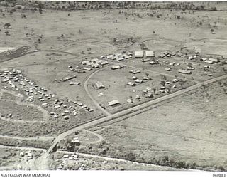 DUMPU AREA, RAMU VALLEY, NEW GUINEA. 1943-11-27. AERIAL VIEW OF THE MAIN DRESSING STATION OF THE 2/4TH AUSTRALIAN FIELD AMBULANCE IN THE 7TH AUSTRALIAN DIVISION HEADQUARTERS AREA