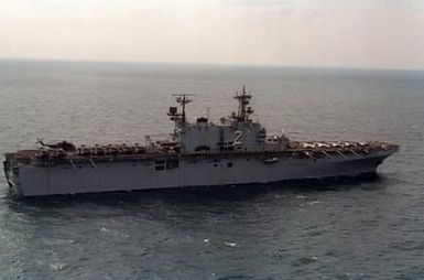 A starboard view of the amphibious assault ship USS SAIPAN (LHA-2) during maritime interdiction operations
