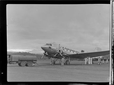 Qantas Empire Airways DC3, taking on fuel at Jacksons Airstrip, Port Moresby, Papua New Guinea