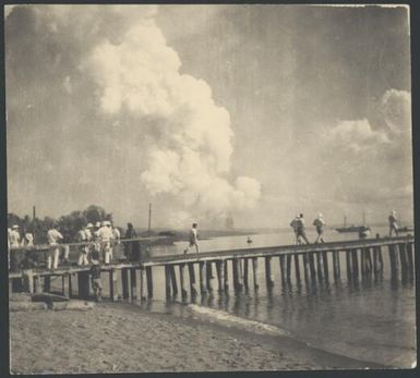 Kokopo jetty, three days after the volcanic eruption, Rabaul, New Guinea, 1937 / Sarah Chinnery