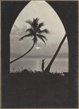 Sunset through the vestry porch, Samarai, [New Guinea]