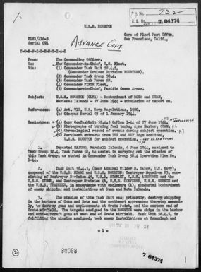 USS HOUSTON - Report of Bombardment of Rota and Guam Islands, Marianas – 6/27/44