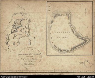 French Polynesia, Tuamoto Archipelago, Chart of Gambier's Islands, 1799