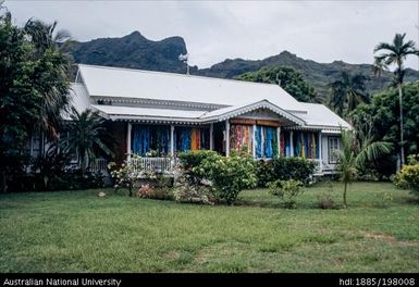 French Polynesia - Building and gardens, Moorea - coloured hangings