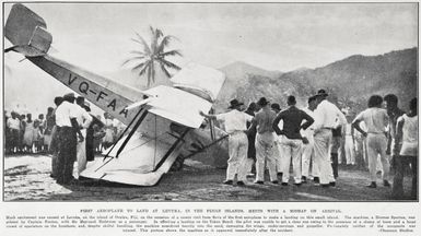 First aeroplane to land at Levuka, in the Fijian islands, meets with a mishap on arrival