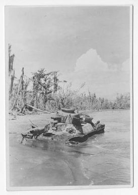 [Japanese Chi-Ha Tank Half-Submerged on Beach]