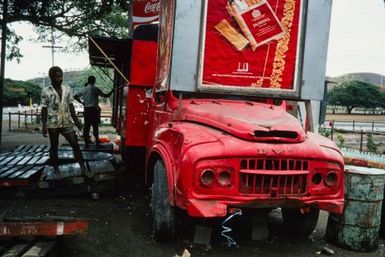 Papua New Guinea: Old bus used as shop