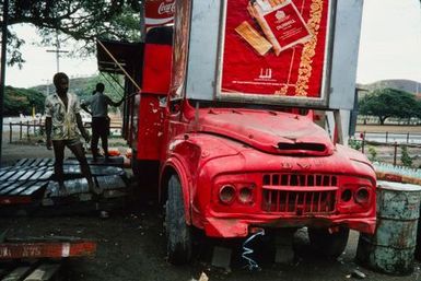 Papua New Guinea: Old bus used as shop