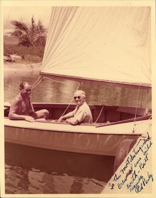 Truman and Edwin Pauley in sailboat