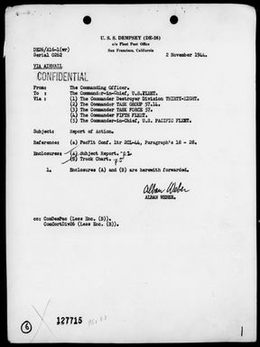 USS DEMPSEY - Report of action nad destruction of enemy craft off Peleliu Island, Palau Islands, 10/28/44