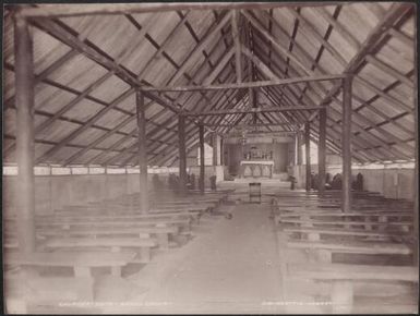 Interior of the church at Mota, Banks Islands, 1906 / J.W. Beattie