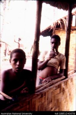 People leaning against house verandah