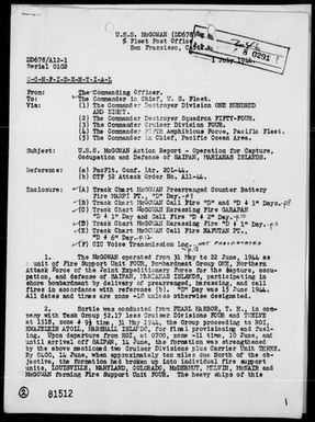 USS MCGOWAN - Report of Operations, Period 5/31/44 to 6/22/44-Participation in Capture, Occupation and Defense of Saipan Island, Marianas