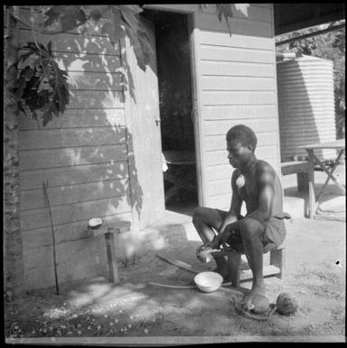 Aiau, the Chinnery's garden boy with a live butterfly in his hair, Malaguna Road, Rabaul, New Guinea, ca. 1936 / Sarah Chinnery