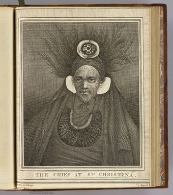 The Chief at Sta. Christina. Drawn from nature by W. Hodges. Engrav'd b(y J. Hall. No. 36. Published Feby. 1st., 1777 by Wm. Strahan in New Street, Shoe Lane & Thos. Cadell in the Strand, London)