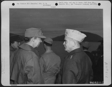 Mrs. F. D. Roosevelt Chats With Adm. Wm. F. Halsey At Noumea, New Caledonia Is. During Her Tour Of The Pacific Bases, 1943. (U.S. Air Force Number 75082AC)