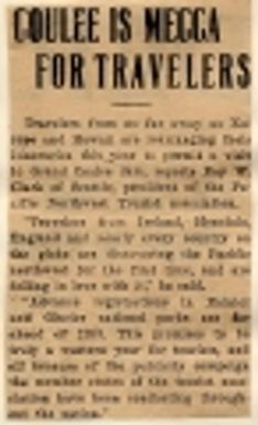 Coulee is Mecca for travelers State history. Grand Coulee dam. Visitors. General. 1936-05-26