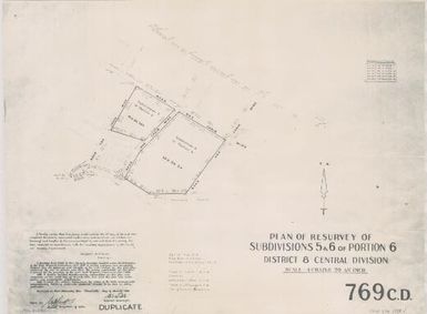 Plan of resurvey of subdivisions 5 & 6 of portion 6 district 8, Central Division / drawn by L. Clout, 14.3.48 ; examined by B.T. Webb, 18.3.48 ; B.J. Webb, surveyor