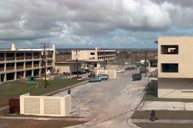 Military and civilian members convert old dormitories to temporarily house up to 1,300 typhoon victims at Andersen South Air Force Base, Guam. Super Typhoon Paka destroyed many of the homes on base