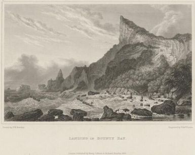 Landing in Bounty Bay / drawn by F.W. Beechey; engraved by Edwd. Finden