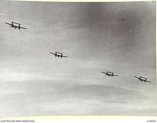 1943-04-13. NEW GUINEA. LOCKHEED LIGHTNINGS (P38) IN FLIGHT. (NEGATIVE BY N. BROWN)