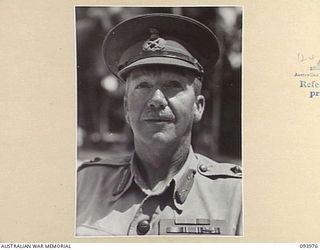 PALMALMAL PLANTATION, JACQUINOT BAY, NEW BRITAIN, 1945-07-14. MAJOR-GENERAL H.C.H. ROBERTSON, GENERAL OFFICER COMMANDING 5 DIVISION AT HEADQUARTERS 5 DIVISION