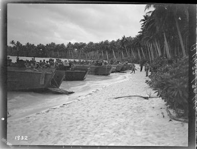 New Zealand troops in assault landing craft at Pokonian Plantation, Nissan Island