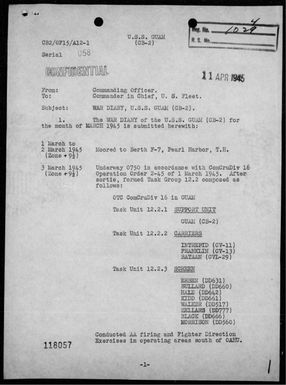USS Guam - War Diary, 3/1-31/45