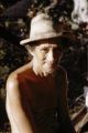 French Polynesia, portrait of elderly man wearing hat on Tahiti Island