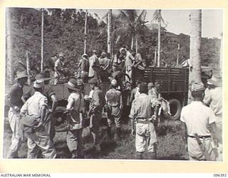 KAIRIRU ISLAND, NEW GUINEA, 1945-09-11. JAPANESE NAVAL PERSONNEL WHO ARE BEING TRANSFERRED FROM KAIRIRU TO MUSCHU ISLAND. FOLLOWING THE SURRENDER OF THE JAPANESE THE ISLANDS ARE NOW UNDER THE ..