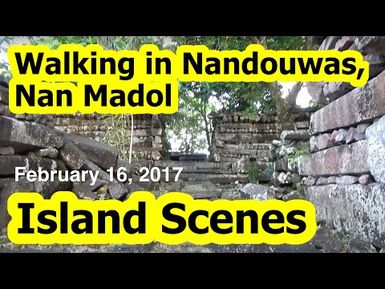 Walking toward the Central Stone Tomb on Nandouwas, Nan Madol, Pohnpei, Micronesia