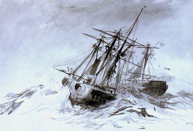 Storm: study for the escape of HMS 'Calliope' from the hurricane at Apia, Samoa, 1889