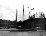 Four-masted schooner DEFIANCE at the time of her launching at Hoquiam, 1897