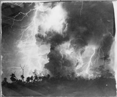 Photograph of a print of lightning in clouds after volcanic eruption, Rabaul, New Guinea, 1937 / Sarah Chinnery