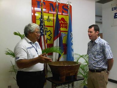 Tsunami - Pago Pago, American Samoa, March 15, 2011 -- Deputy Administrator Manning talks with the Chief Fuapopo Avegalio of American Samoa EMS (Photo: Courtesy of Bill Thomas, NOAA).