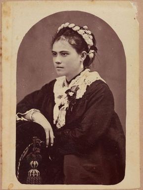 Studio portrait of a young lady with flowers in her hair. From the album: Tahiti, Samoa and New Zealand scenes