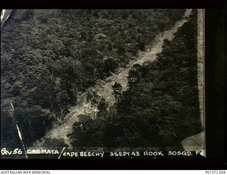 NEW BRITAIN. 1943-09-3. AERIAL PHOTOGRAPH OF THE JAPANESE AIRFIELD AT CAPE BEECHY WHICH WAS A FREQUENT TARGET FOR BEAUFIGHTER AIRCRAFT OF NO. 30 SQUADRON, RAAF. (DONOR D. WEST)