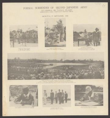 Formal surrender of Second Japanese Army to General Sir Thomas Blamey, Commander-in-Chief, Australian Military Forces, Morotai, 9th September, 1945