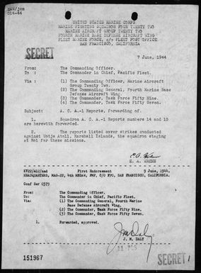 VMF-422 - ACA Reports Nos 14-15 - Air operations against the Marshall Islands, 6/1-2/44