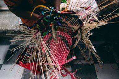 Selection of woven fans, Fakaofo, Tokelau