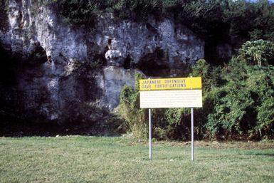 View of some of the defensive cave fortifications built by forced Chamorro labor during World War II as part of the Japanese defense of the Apra Harbor shoreline. The caves were fortified with 75mm guns and other smaller caliber weapons