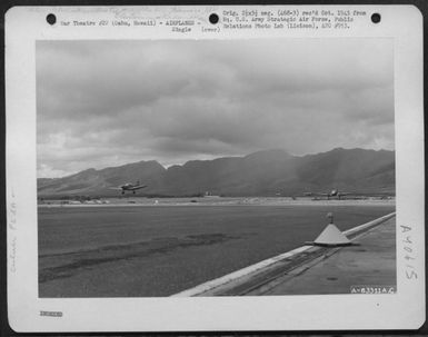 Culver Pq 8A 'Red Fox', Radio Controlled Plane, Taking-Off From An Airstrip At Wheeler Field, Oahu, Hawaii, 15 April 1944. Note Cessna C-78 'Mother' Plane, Following. (U.S. Air Force Number A63311AC)