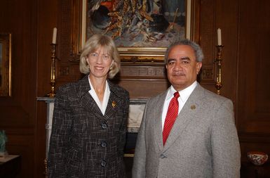 Secretary Gale Norton with the Governor of American Samoa, Togiola Tulafono, right, during Governor's visit to Department of Interior headquarters