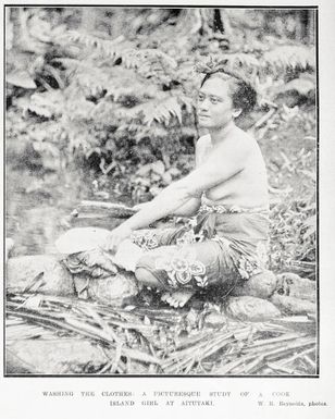 Washing the clothes: a picturesque study of a Cook Island girl at Aitutaki