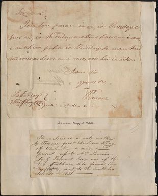 Note from Pomare King of Tahiti, 1818