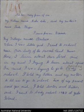 Hand-written biographical notes by Sister Mary Joan of Arc