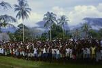 [School children gathering by road side during Governor Genera's tour?], Lonahan, Buka Island, [Papua New Guinea, 1964?]