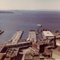 Elliott Bay, Ferry Terminal, Alaskan Way Viaduct, and Olympic Mountains from Smith Tower, circa 1966