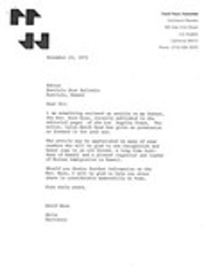 David Hyun to Editor, Honolulu Star Bulletin, with article "Korea-Hawaii"