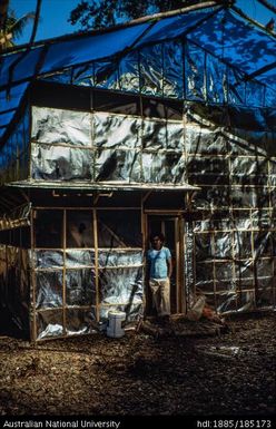 Bulesi Camp: The building seems to be made of tinfoil and plastic sheeting, but was surprisingly comfortable to work, eat and sleep in